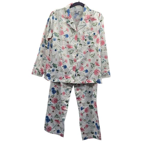The Tog Shop Pajama Set Womens Medium Floral Pink Blue Satin - Picture 2 of 8